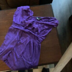 Purple Satin Blouse Women's S/M Ruched Wrap Style Silky Going Out Top